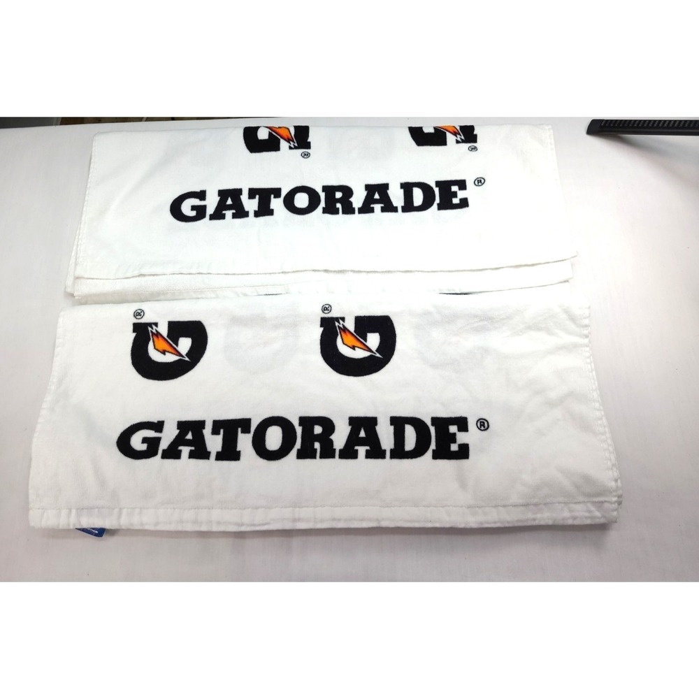 2 Vtg WinCraft Gatorade Towel Sideline Lightning Logo Spellout White Black